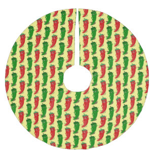 Cartoon-Muster für rote und grüne Pfefferdivas Polyester Weihnachtsbaumdecke