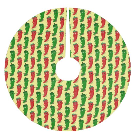 Cartoon-Muster für rote und grüne Pfefferdivas Polyester Weihnachtsbaumdecke (Vorderseite)