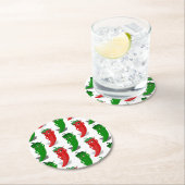 Cartoon-Muster für rote und grüne Pfefferdivas Runder Pappuntersetzer (Vor Ort)