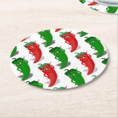 Cartoon-Muster für rote und grüne Pfefferdivas Runder Pappuntersetzer (Angewinkelt)