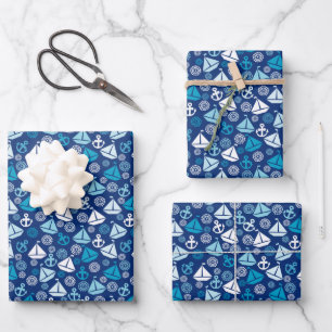 Cartoon Muster mit Segelbooten Geschenkpapier Set