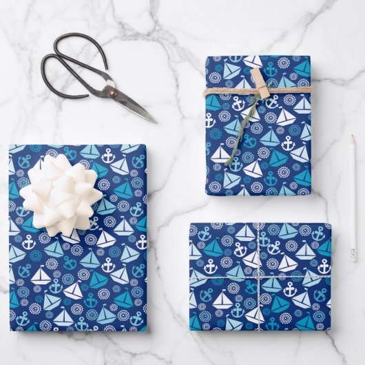 Cartoon Muster mit Segelbooten Geschenkpapier Set (Vorderseite)