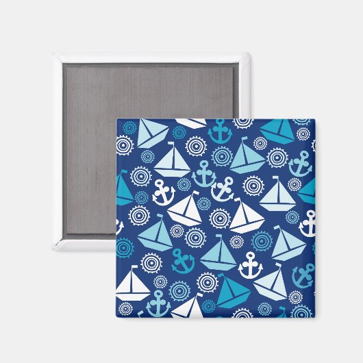 Cartoon Muster mit Segelbooten Magnet (Vorderseite/Rückseite)