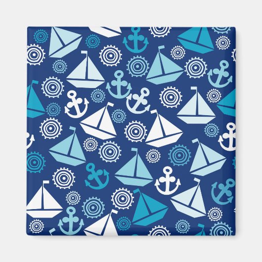 Cartoon Muster mit Segelbooten Magnet (Vorne)