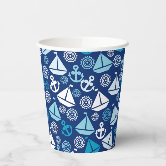Cartoon Muster mit Segelbooten Pappbecher (Links)
