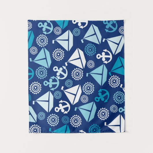 Cartoon-Muster mit Segelbooten Wandteppich (Vorderseite)