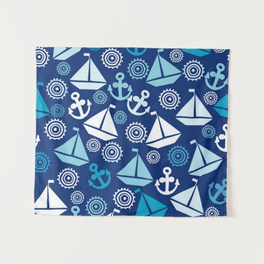 Cartoon-Muster mit Segelbooten Wandteppich (Vorderseite (Horizontal))