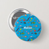 Cartoon-Muster von Wolkenkratzern Button (Vorne & Hinten)