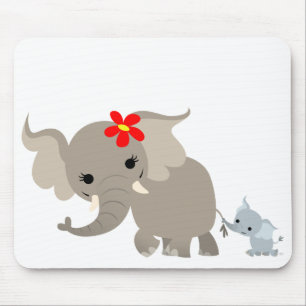Cartoon-Mutter-Elefant und Kalb Mousepad