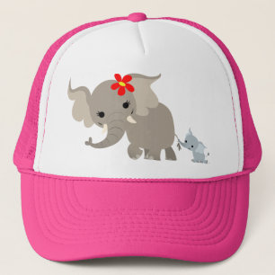 Cartoon Mutter Elefant und Kalbshut Truckerkappe