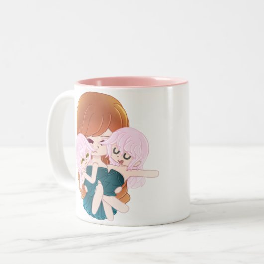 Cartoon Mutter mit ihren Zwillingsdienern Tasse (Vorderseite Links)