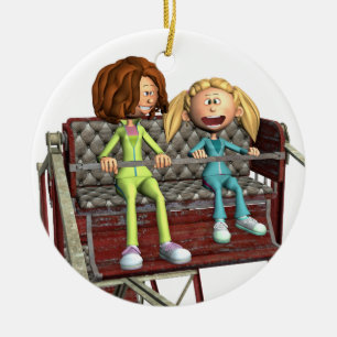 Cartoon-Mutter und Tochter auf einem Riesenrad Keramik Ornament