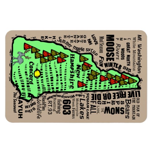 Cartoon New Hampshire Staat Magnet (Horizontal)