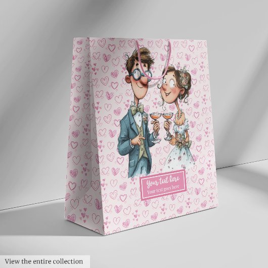 Cartoon Newlyweds Hochzeitsgeschenk Beutel Wasserf Mittlere Geschenktüte