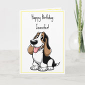 Cartoon Niedlich Basset Hound Welpe Hund Geburtsna Karte (Vorderseite)