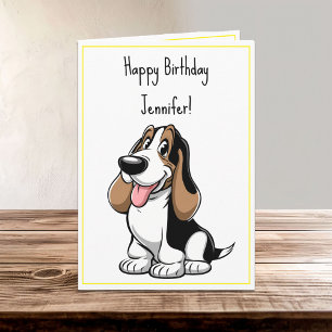 Cartoon Niedlich Basset Hound Welpe Hund Geburtsna Karte