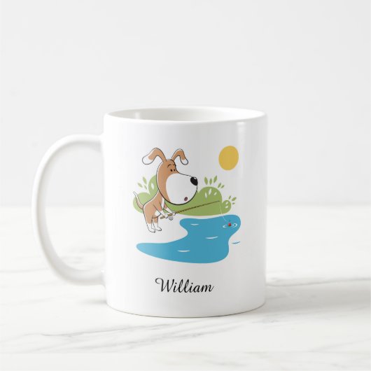 Cartoon Niedlich Funny Doppy Fischen Sonniger See Kaffeetasse (Links)