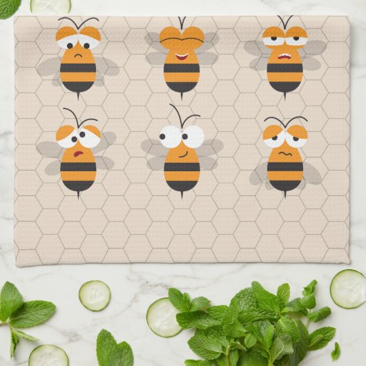 Cartoon Niedlich Funny Honey Bee Honeycomb Geschirrtuch (Gefaltet)