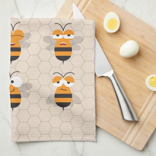 Cartoon Niedlich Funny Honey Bee Honeycomb Geschirrtuch (Viertel Falte)