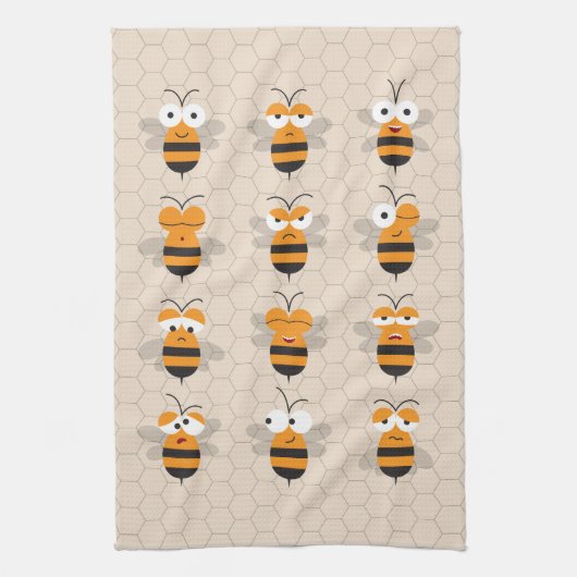 Cartoon Niedlich Funny Honey Bee Honeycomb Geschirrtuch (Vertikal)