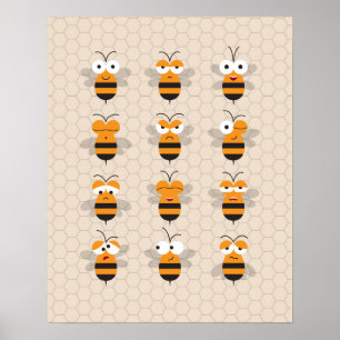 Cartoon Niedlich Funny Honey Bee Honeycomb Poster