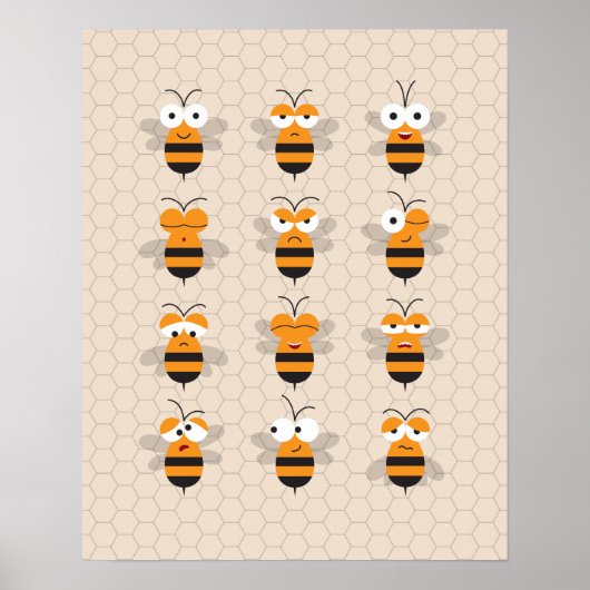 Cartoon Niedlich Funny Honey Bee Honeycomb Poster (Vorne)