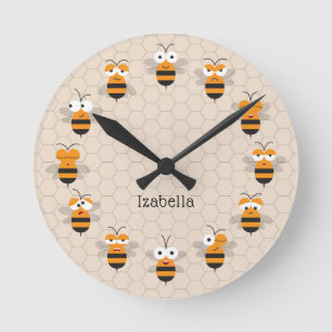 Cartoon Niedlich Funny Honey Bee Honeycomb Runde Wanduhr