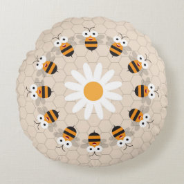 Cartoon Niedlich Funny Honey Bee Honeycomb Rundes Kissen