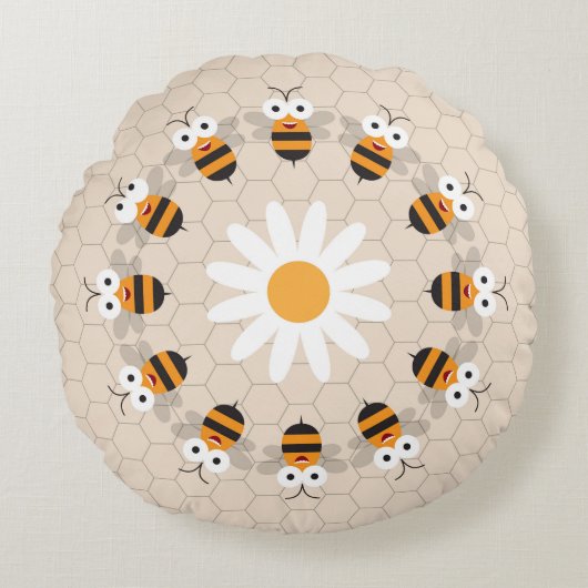 Cartoon Niedlich Funny Honey Bee Honeycomb Rundes Kissen (Vorderseite)