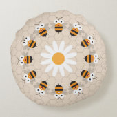 Cartoon Niedlich Funny Honey Bee Honeycomb Rundes Kissen (Rückseite)