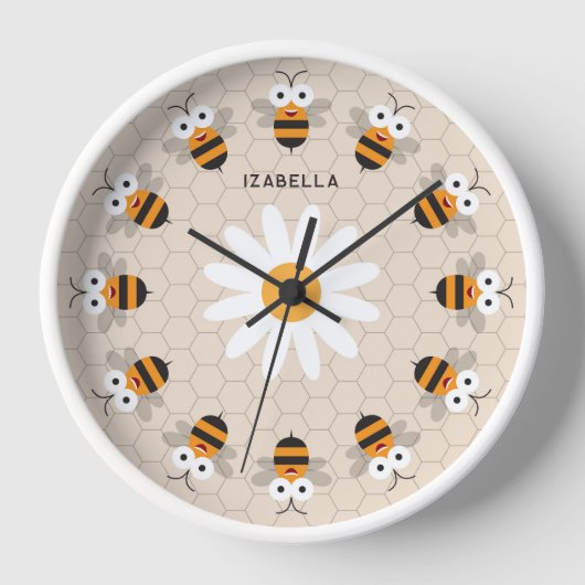 Cartoon Niedlich Funny Honey Bee Honeycomb Uhr (Vorderseite)