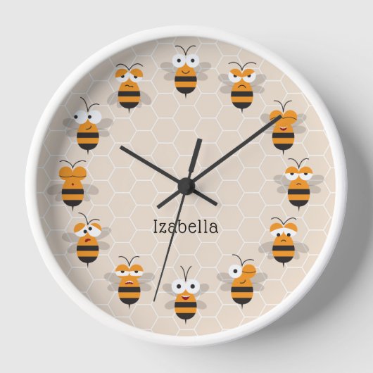 Cartoon Niedlich Funny Honey Bee Honeycomb Uhr (Vorderseite)