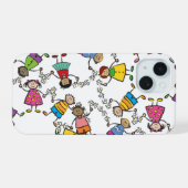 Cartoon Niedlich glückliche Kinder und Freunde run iPhone 15 Hülle (Rückseite (Horizontal))