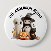 Cartoon Niedlich Hexenmeister Ghost Pumpkins Famil Button (Vorderseite)
