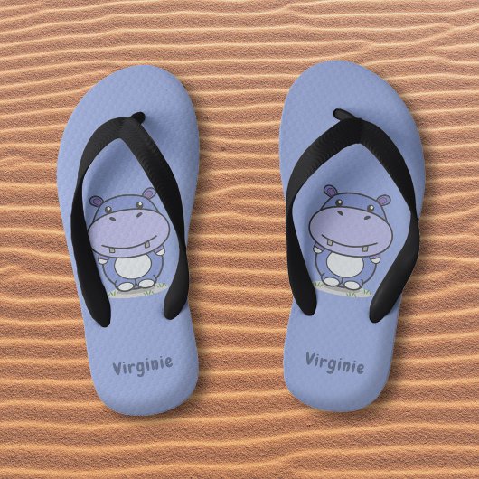 Cartoon Niedlich Hippo Blue Kid's Flip Flops Kinderbadesandalen