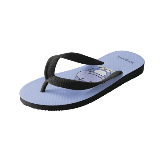 Cartoon Niedlich Hippo Blue Kid's Flip Flops Kinderbadesandalen (Schrägansicht)