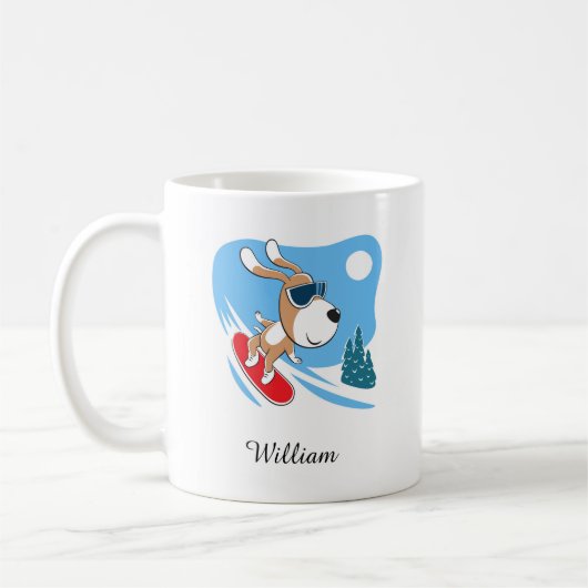 Cartoon Niedlich Hund Welpe Snowboard Winter Sport Kaffeetasse (Links)