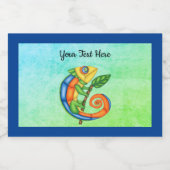 Cartoon Niedlich Lizard Leaf Blauer Rand Lebensmitteletikett (Einzelnes Label)