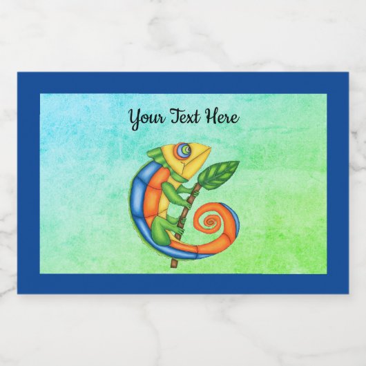 Cartoon Niedlich Lizard Leaf Blauer Rand Lebensmitteletikett (Einzelnes Label)