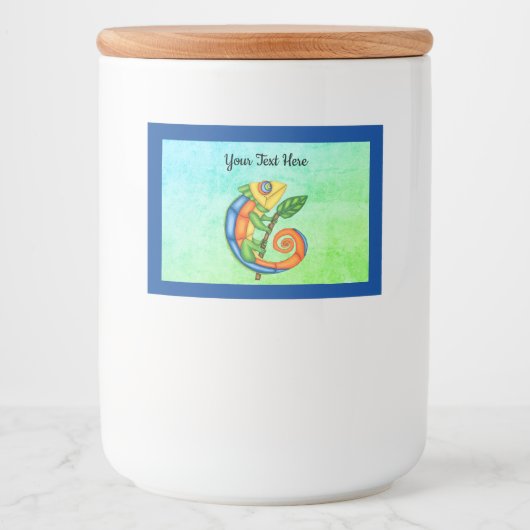 Cartoon Niedlich Lizard Leaf Blauer Rand Lebensmitteletikett (Vorderseite)