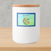Cartoon Niedlich Lizard Leaf Blauer Rand Lebensmitteletikett
