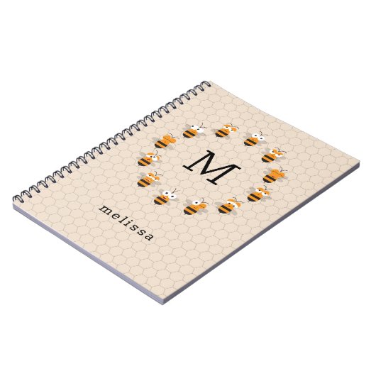 Cartoon Niedlich Monogram Honey Bee Honeycomb Notizblock (Linke Seite)