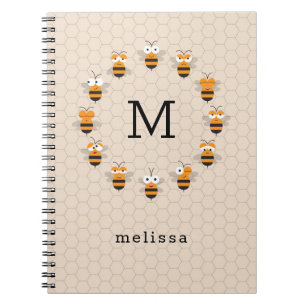 Cartoon Niedlich Monogram Honey Bee Honeycomb Notizblock
