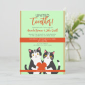 Cartoon Niedliche Katzen und Herz-Hochzeit Einladung (Stehend Vorderseite)