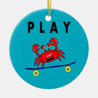Cartoon-niedliche Krabbe auf Skateboard-Bild Keramikornament