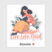 Cartoon Niedliche weibliche Lesebuch mit Katzeneig Aufkleber (Blatt)