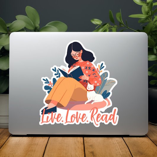 Cartoon Niedliche weibliche Lesebuch mit Katzeneig Aufkleber