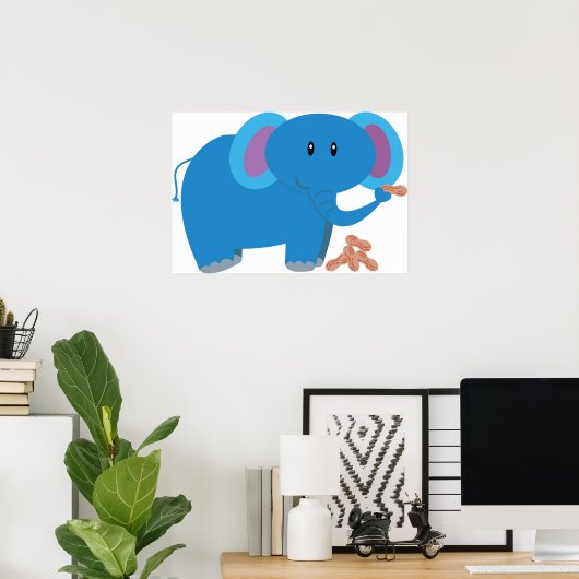 Cartoon niedlicher Elefant mit Erdnuss Poster (Heimbüro)