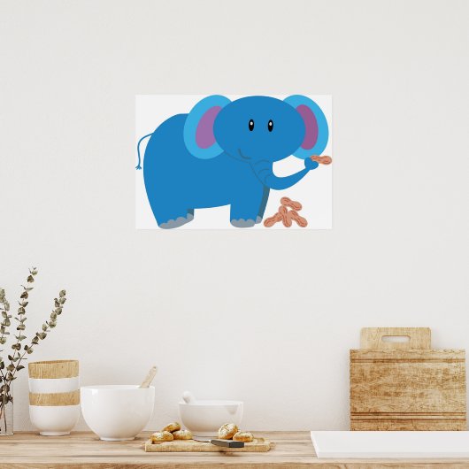 Cartoon niedlicher Elefant mit Erdnuss Poster (Küche)