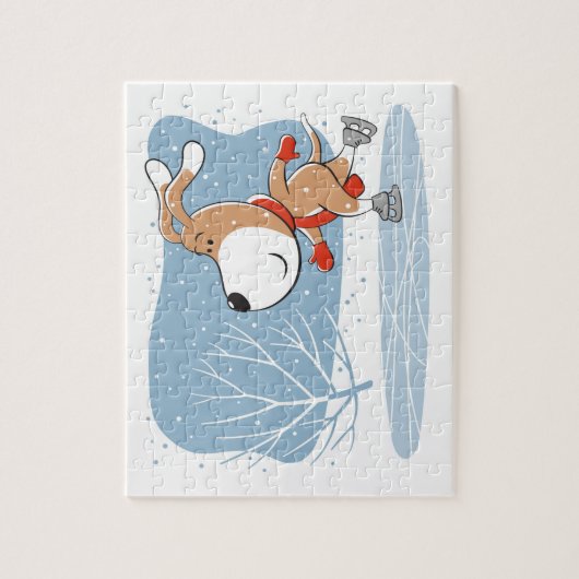 Cartoon Niedlicher Hund Welpe Ice Skaten Wintersch Puzzle (Vertikal)